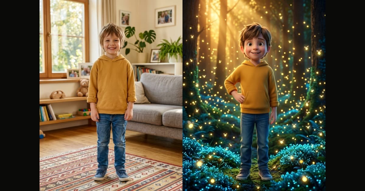 Фотография ребёнка и созданный по ней мультипликационный герой